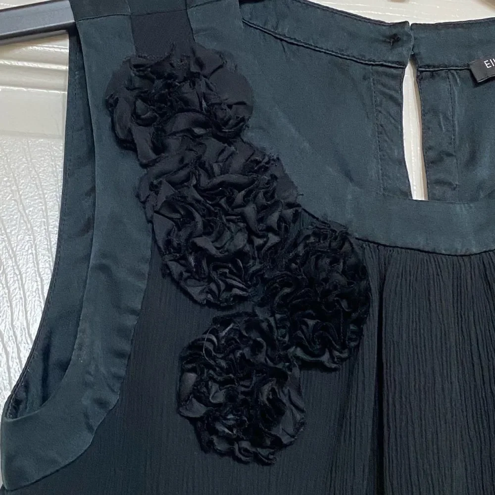 Eileen Fisher Black Sleeveless Silk Tank Top, Size SP